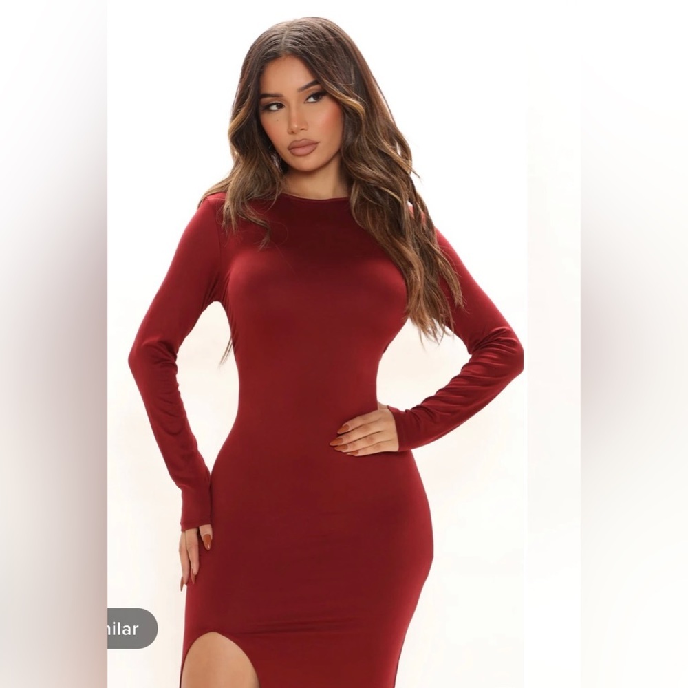 🔥Fashion Nova Burgundy Maxi Dress with High Slit🔥